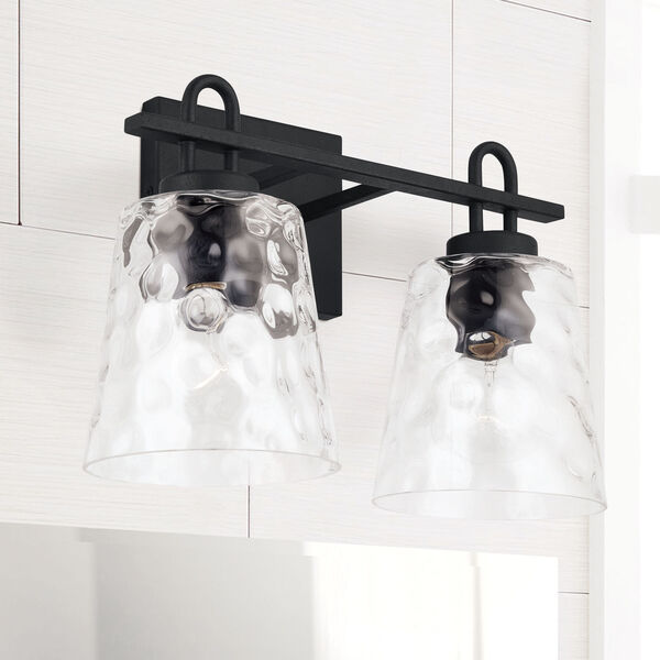 Black Iron Two-Light Bath Vanity with Clear Water Glass, image 2