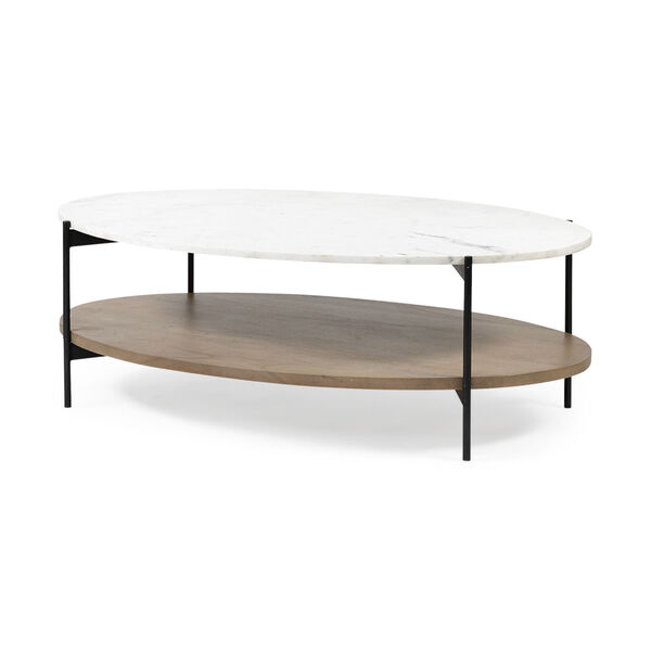 Larkin I Black and White Oval Marble Top Coffee Table, image 1