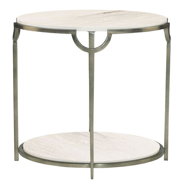 Freestanding Occasional Oxidized Nickel and Carrara Marble Morello Oval Metal End Table, image 1