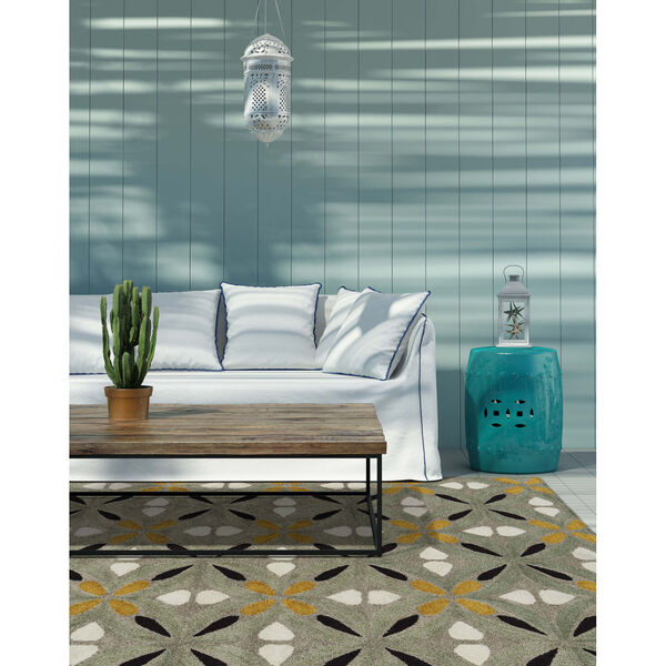 Peranakan Tile Gold and Gray Indoor/Outdoor Rug, image 5