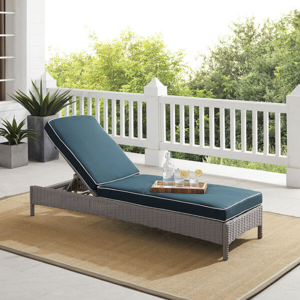Bradenton Gray and Navy Outdoor Wicker Chaise Lounge, image 1