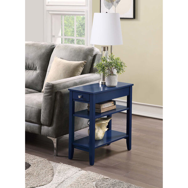 American Heritage Cobalt Blue 11-Inch Three Tier End Table With Drawer, image 1