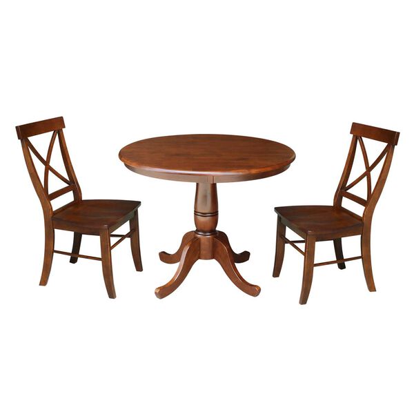 Espresso Round Top Pedestal Table with Chairs, 3-Piece, image 1