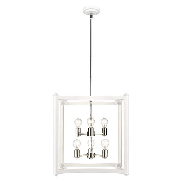 Coyle White with Polished Nickel Cluster Six-Light Pendant, image 1