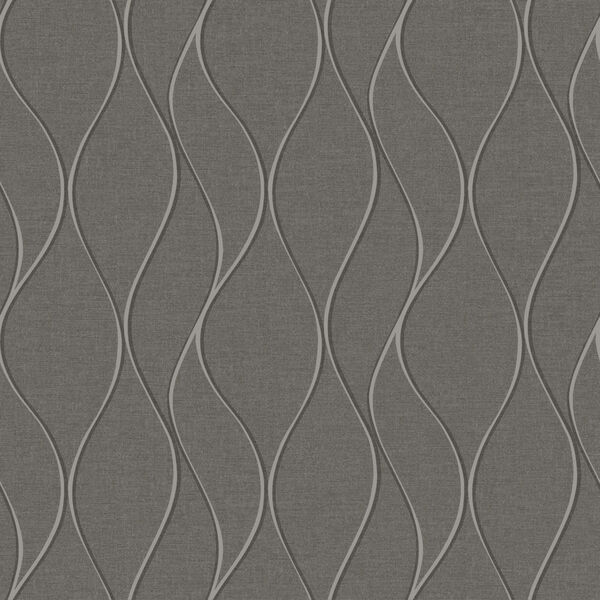 Gray and Silver Wave Ogee Peel and Stick Wallpaper, image 2