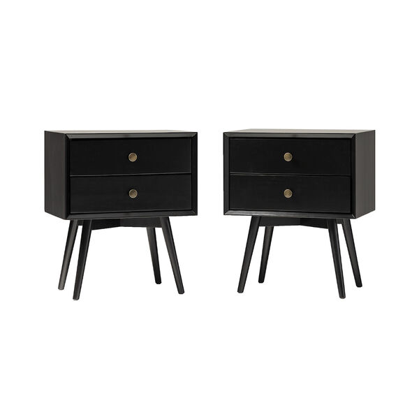 Black Two-Drawer Solid Wood Nightstand, Set of Two, image 1
