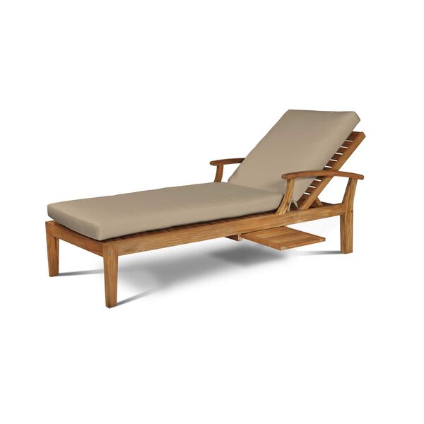 Delano Natural Teak Outdoor Reclining Sunlounger with Sunbrella Fawn Cushion, image 1