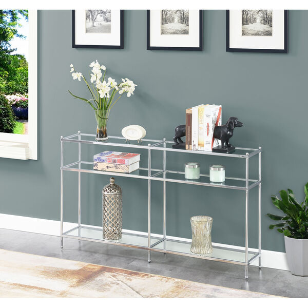 Royal Crest Clear Glass and Chrome Console Table, image 1