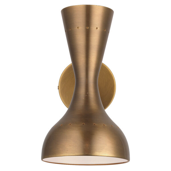 Pisa Antique Brass And Hood Interior Is White Two-Light Wall Sconce, image 1