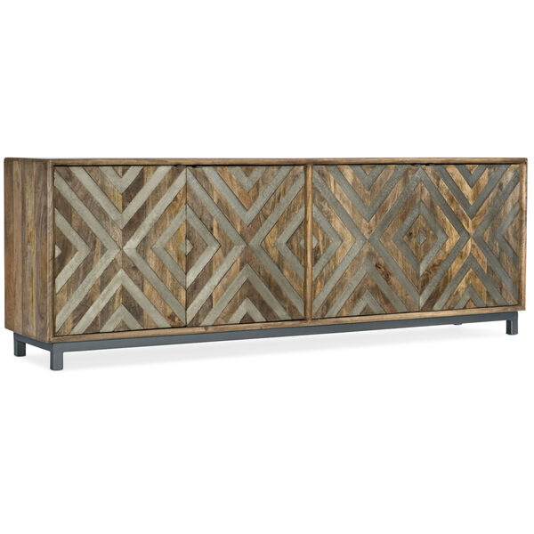 Mango Wood and Silver Four-Door Entertainment Console, image 1