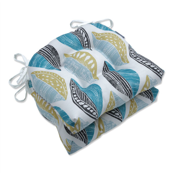 Leaf Block Teal and Citron Chairpad, Set of Two, image 1