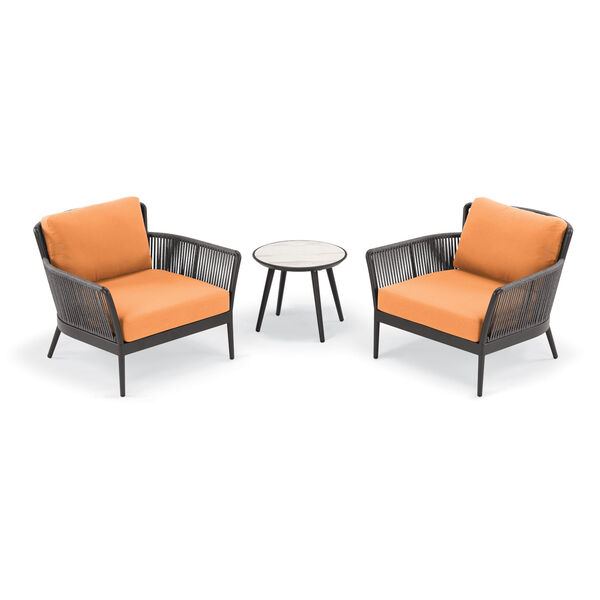 Nette Carbon and Tangerine Outdoor Club Chair and Table Set, 3-Piece, image 1