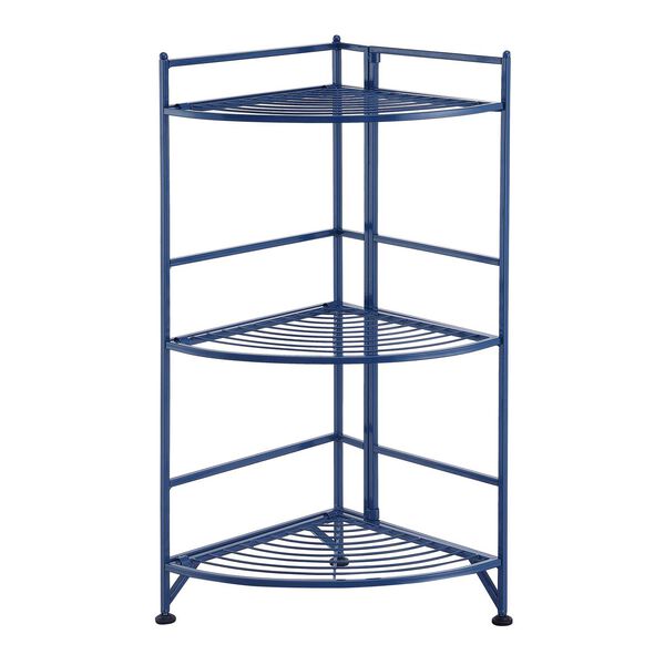 Xtra Storage Cobalt Blue Three-Tier Folding Metal Corner Shelf, image 1