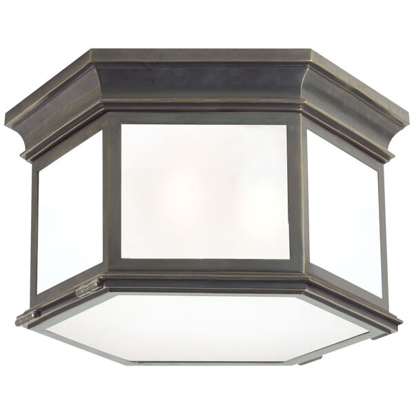 Club Large Hexagonal Flush Mount in Bronze with Frosted Glass by Chapman and Myers, image 1