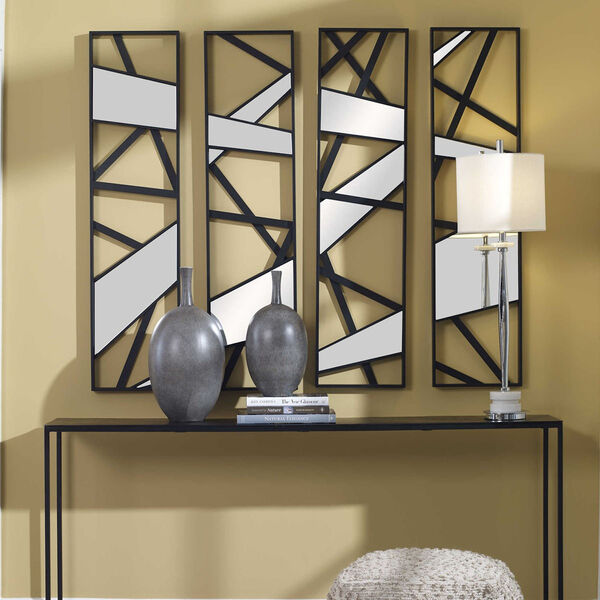 Satin Black Frame Mirrored Wall Decor, Set of 4, image 1
