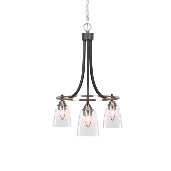 Paramount Matte Black Brushed Nickel Three-Light Chandelier with Clear Bubble Glass, image 1