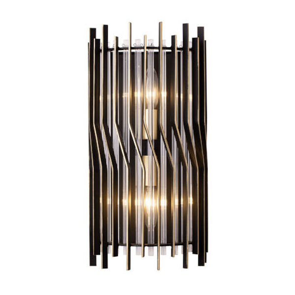 Park Row Matte Black French Gold Two-Light Wall Sconce, image 1