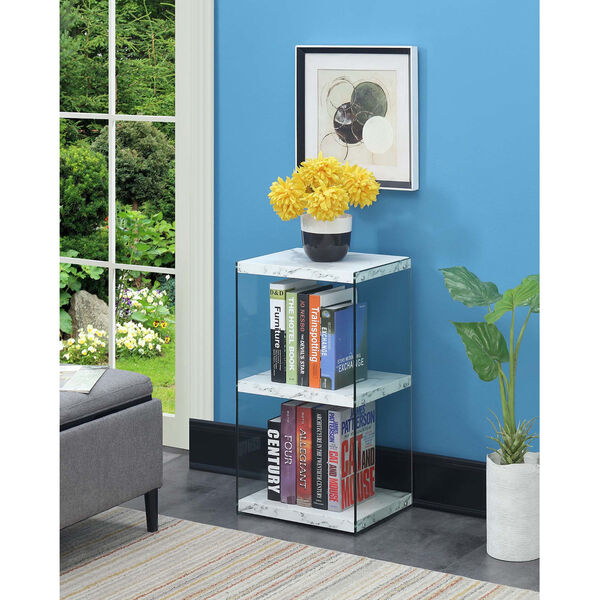 Soho 3 White Faux Marble 12-Inch Three Tier Tower Bookcase, image 1