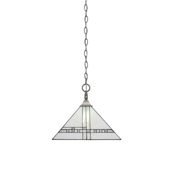 Brushed Nickel One-Light Pendant with 14-Inch New Deco Tiffany Glass, image 1