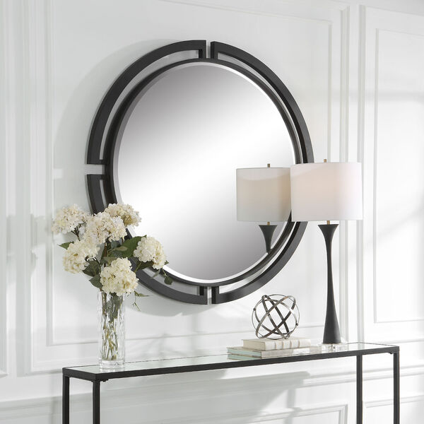 Quadrant Satin Black Modern Round Wall Mirror, image 3