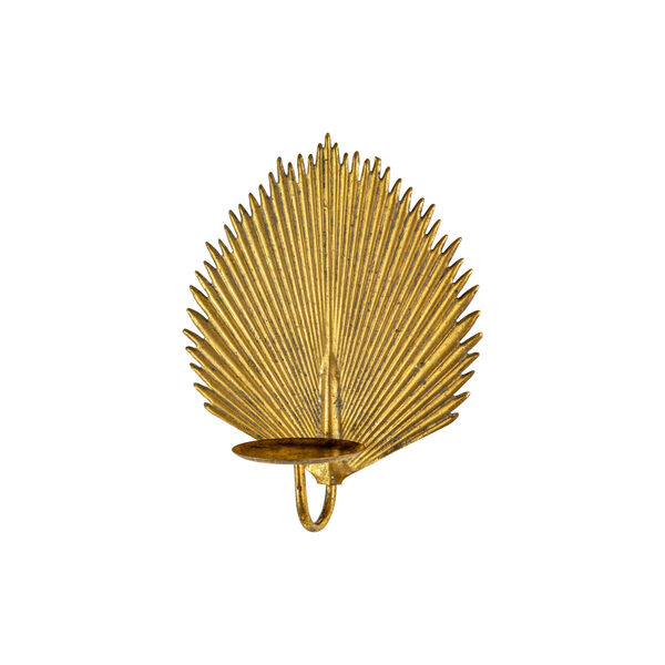 Antique Brass Palm Leaf Candle Wall Sconce, image 1