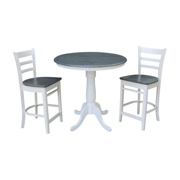Emily White and Heather Gray 36-Inch Round Pedestal Gathering Height Table With Two Counter Height Stools, Three-Piece, image 1
