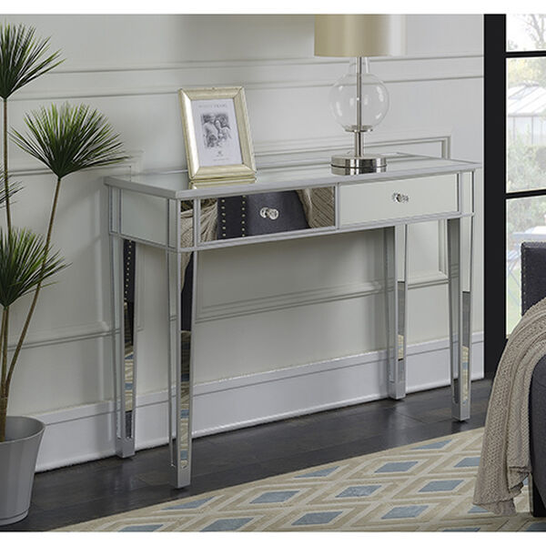 Gold Coast Silver Mirrored Two-Drawer Desk Console Table, image 4