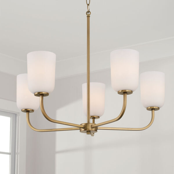 Lawson Aged Brass Five-Light Chandelier with Soft White Glass, image 4
