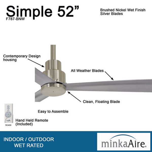 Simple Brushed Nickel Outdoor Ceiling Fan, image 3