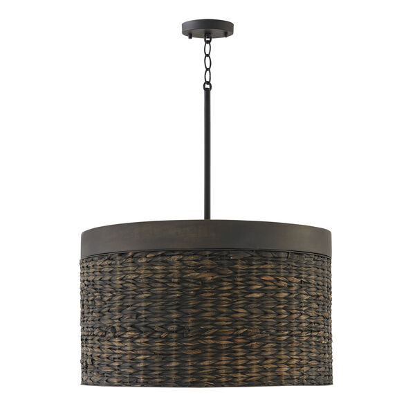 Tallulah Charcoal Wash Four-Light Drum Pendant Black Made with Handcrafted Mango Wood and Water Hyacth, image 1