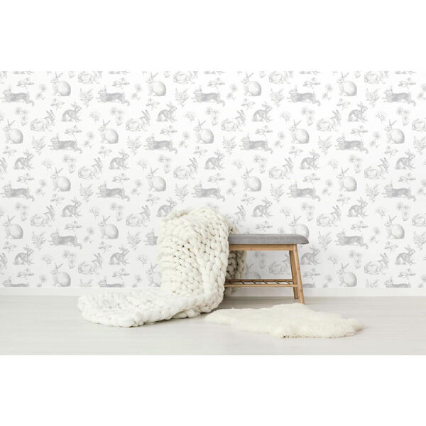 A Perfect World Grey Bunny Toile Wallpaper - SAMPLE SWATCH ONLY, image 5