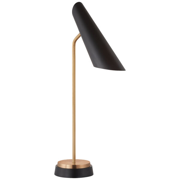 Franca Single Pivoting Task Lamp in Hand-Rubbed Antique Brass with Black Shade by AERIN, image 1