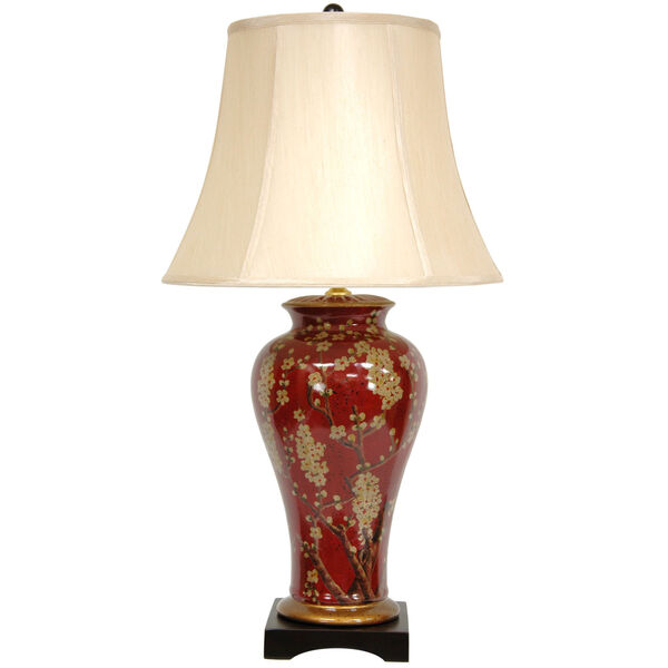 30-inch Glazed Sakura Blossom Vase Lamp, image 1