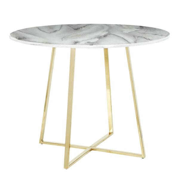 Cosmo Gold and White Marble 40-Inch Dining Table, image 1