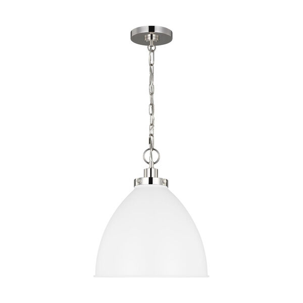 Wellfleet Matte White and Silver 16-Inch One-Light Pendant, image 1