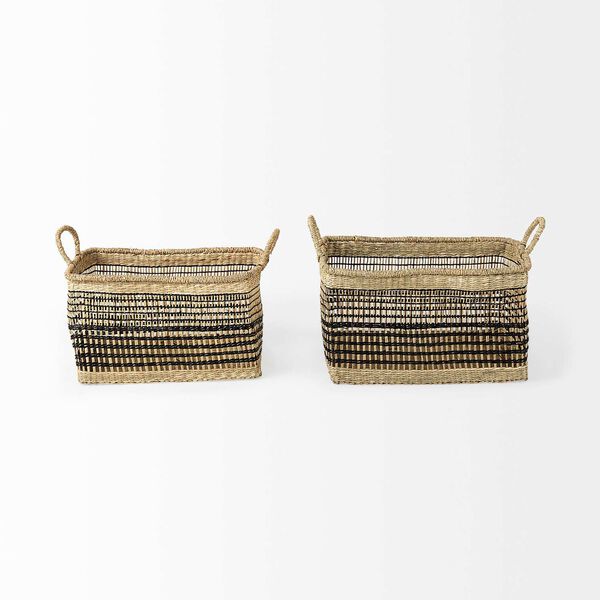 Nia Light Brown Seagrass Rectangular Basket with Handles, Set of 2, image 2