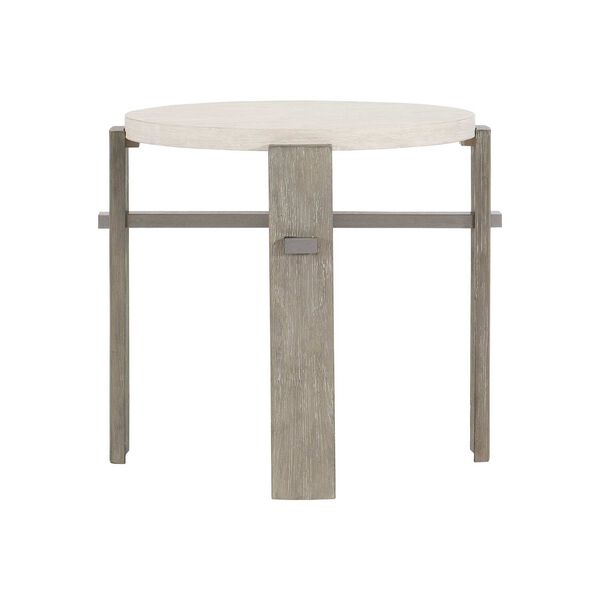 Foundations Linen Light Shale Round Side Table with Four Legs, image 1