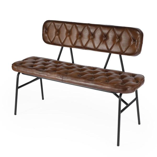 Austin Brown and Black Leather Button Tufted Bench, image 1