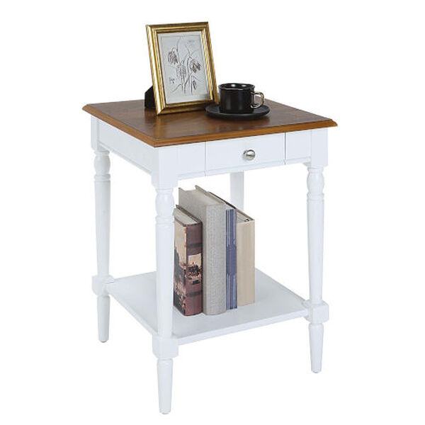 French Country Dark Walnut and White End Table with Drawer and Shelf, image 3