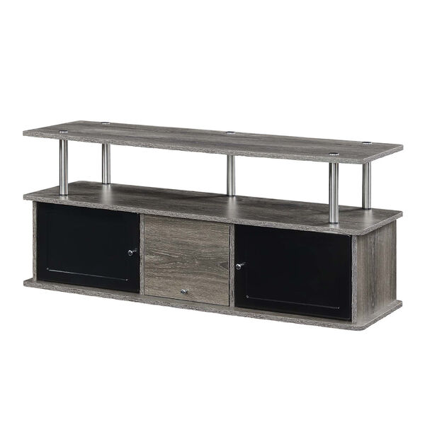 Designs2Go Weathered Gray and Black TV Stand with Three Storage Cabinet and Shelf, image 1