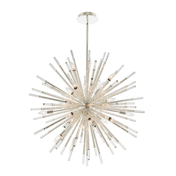 Sprazzo Polished Silver 28-Light Pendant with Firenze Crystal, image 1
