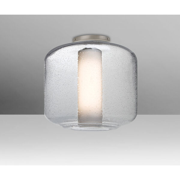 Niles Satin Nickel One-Light Flush Mount With Clear Bubble and Opal Glass, image 1