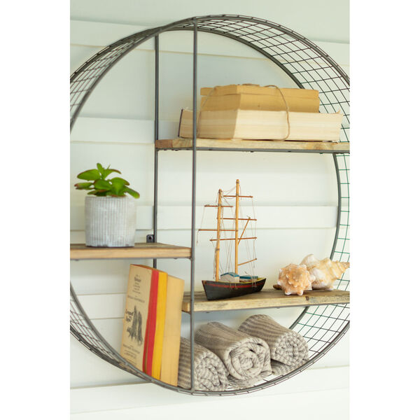 Silver Round Wire Mesh and Recycled Wood Shelving Unit, image 4