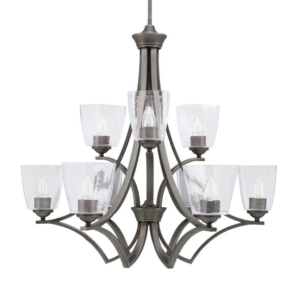 Zilo Graphite Nine-Light Chandelier with Four-Inch Dome Clear Bubble Glass, image 1