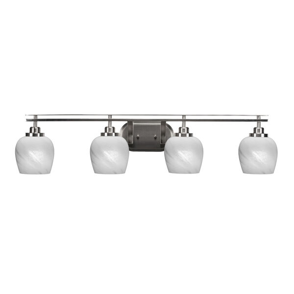 Odyssey Brushed Nickel Four-Light Bath Vanity with White Marble Glass, image 1