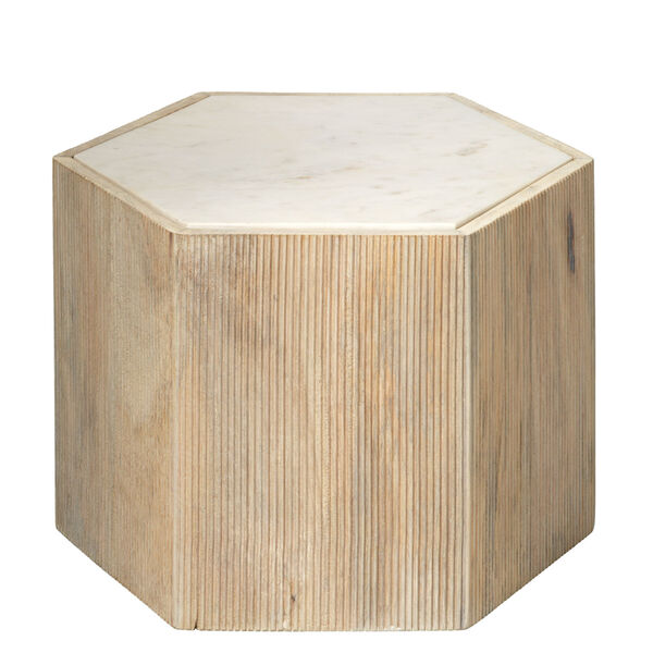 Argan Natural Wood and White Marble 14-Inch Hexagon Table, image 1