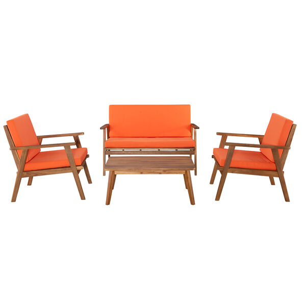 Eero Outdoor Chat 4-Piece Seating Set with Orange Cushions, image 4
