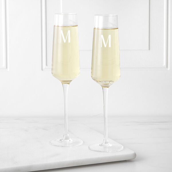 Personalized 9.5 oz. Champagne Estate Glasses, Letter M, Set of 2, image 1