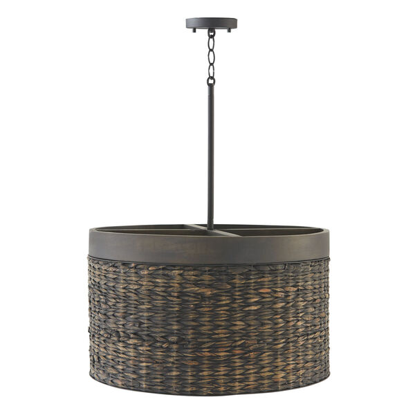 Tallulah Charcoal Wash Four-Light Drum Pendant Black Made with Handcrafted Mango Wood and Water Hyacth, image 2