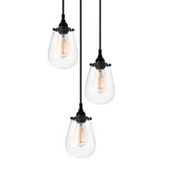 Chelsea Three-Light - Satin Black with Clear Glass - Pendant, image 1